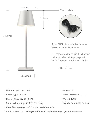 2 Pack Cordless White Table Lamps (2 Count)