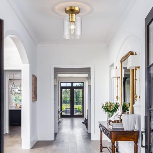 Modern Brass Semi Flush Mount Light Fixture for Entryway & Hallway
