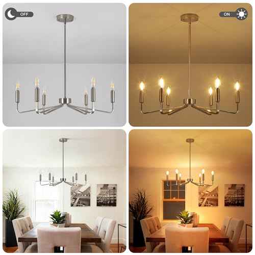 6-Light Brushed Nickel Chandeliers for Dining Room,Farmhouse Light Fixtures for Kitchen,Pendant Lights for Entryway Bedroom Foyer Hall Kitchen Living Room,26in,E12.