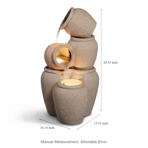 29.53” H 3 Tiers Cascading Jars Outdoor Water Fountain Made with Eco