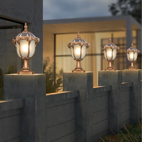 Outdoor Post Caps Light With Solar Powered 17.71" Solar LED Column Caps Lamps Rustic Bronze Fence Pillar Lamps IP65 Waterproof Deck Post Bollard Lighting Lawn Landscape Lawn Garage Yard Path Lamps