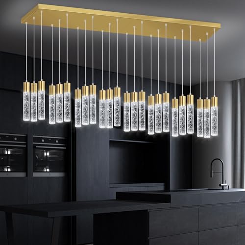 24 Lights Modern Crystal Chandeliers LED Pendant Light for Kitchen Island Dining Room Entrance Foyer Living Room 6000K Gold