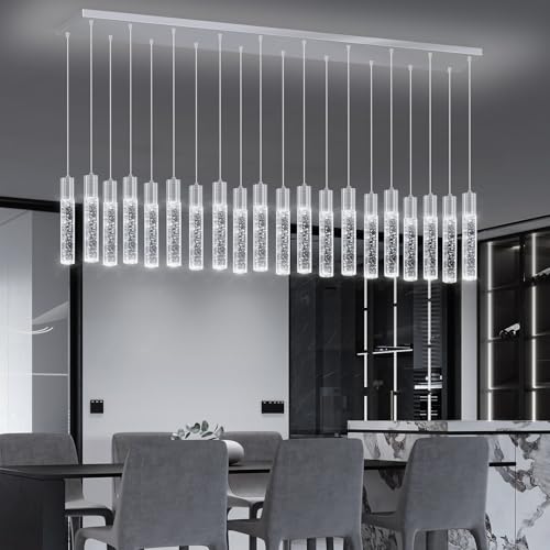 20 Lights Modern Crystal Chandeliers LED Pendant Light for Kitchen Island Dining Room Entrance Foyer Living Room Silver
