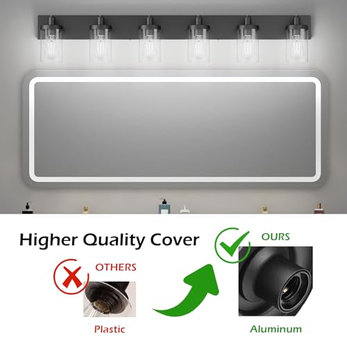 48in Vanity Light Black Bathroom Vanity Lighting Fixtures 6 Light Bathroom Light Fixtures with Clear Glass Shade