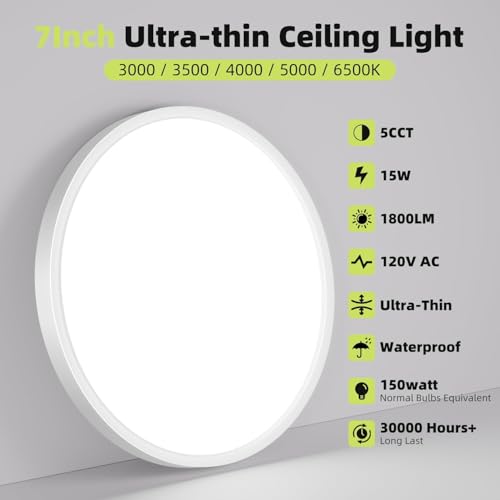 4PACK Flush Mount LED Ceiling Light Fixtures 5 Color Temperatures in One &100W Equivalent Flat Bathroom Ceiling Light (4 Count)