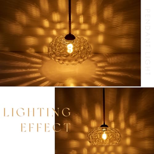 13” Large Hammered Glass Pendant Light Rattan Modern Industrail Chandelier for Kitchen Island Dining Room Hallway
