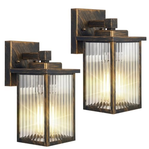 2 Pack Black Brush Gold Porch Light
