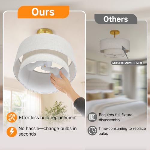 16" Semi Flush Mount Ceiling Light Double Drum Gold 3 (Gold)