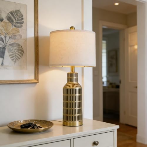 25" Gold and Black Modern Ceramic Bedside Lamp Set of 2 for Bedroom Decor Farmhouse Table Lamp for Living Room Office Dorm