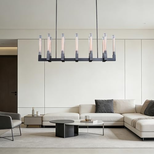 55 Inch Black Candle Rectangular Chandelier