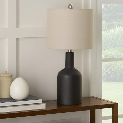 Home 22" Black Ceramic Table Lamp with Oatmeal Linen Shade for Modern Farmhouse