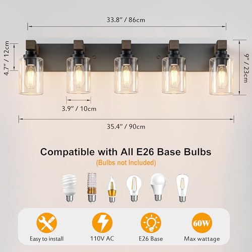 Farmhouse 5 Light Bathroom Vanity Light Fixtures