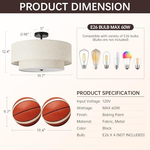 4 Light Semi Flush Mount Ceiling Light