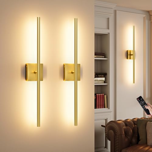 30 Inch Painted Gold Battery Operated Wall Sconces with Remote (2 Count)