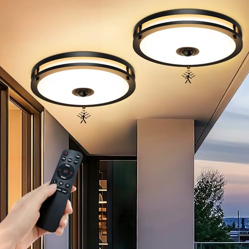 2 Pack 12" LED Motion Sensor Outdoor Ceiling Light with Remote