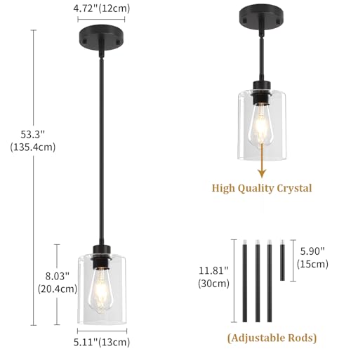 2 Pack Glass Pendant Lights Kitchen Island Modern Hanging Light Fixtures