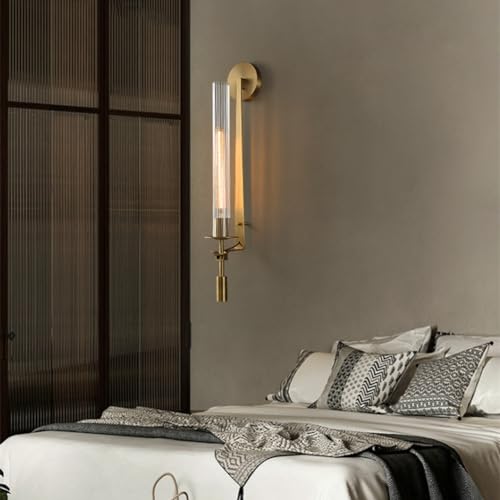 Long Glass Tube Wall Sconce Gold 1 Light Cylinder Fluted Shade