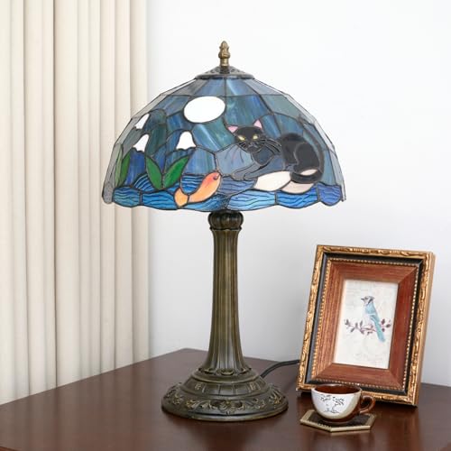 Tiffany Style Stained Glass Table Lamp Black Cat Table Lamp Bedroom Bedside Lamp Living Room Dining Room Office Decoration Desk Lamp Home Decoration Creative Gift Scene Props