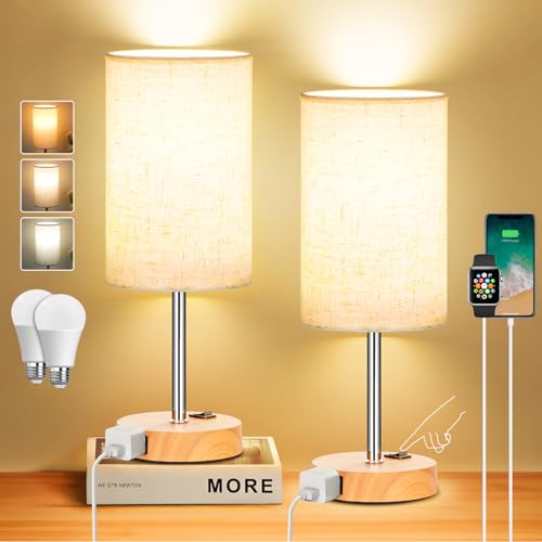 Wood Grain Table Lamp Set of 2 for Bedroom (2 Count)