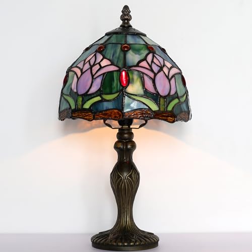 Small Tiffany Table Lamp Stained Glass Memory Lamp Pink Tulip Style