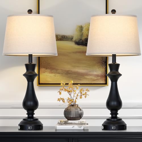 Modern Black Table Lamps Set of 2 for Living Room (2 Count)