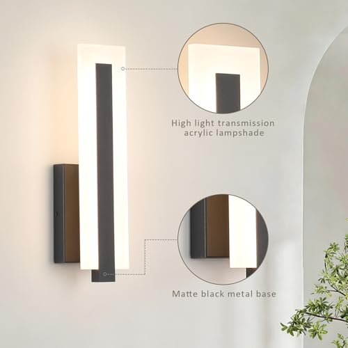 Hardwired Black Dimmable Modern LED Wall Sconce 3000K 3500K 4000K 5000K 6000K Indoor Wall Lights Up and Down Wall Mount Light for Living Room Bedroom Hallway Corridor
