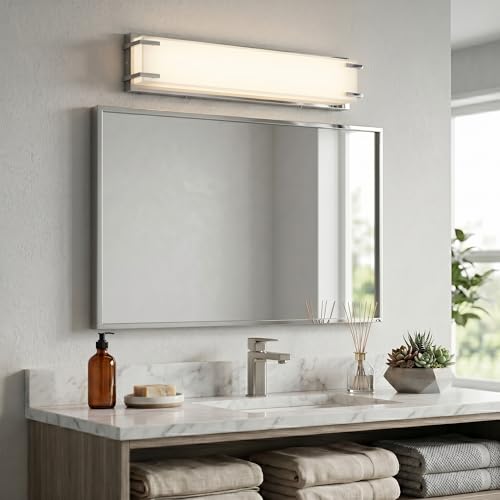 LED Bathroom Light Fixtures Over Mirror 16” Vanity Light with Milky White Lampshade 4000K Daylight Chrome Finishing Bath Bar (16 Count)