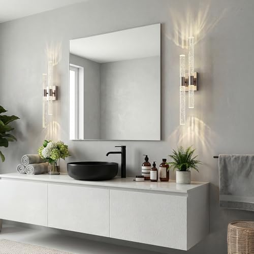 Modern LED Vanity Light Bubble Crystal Sconces Wall Lighting Brushed Nickel Bathroom Light Fixture 21.25in 4000K Vertical and Horizontal Wall Mounted Sconces for Bedroom Living Room