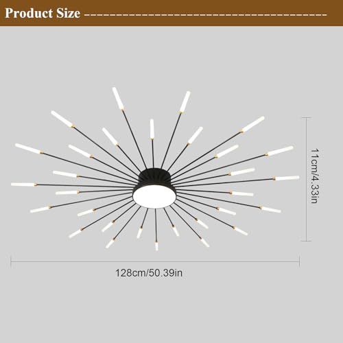 50.4" Ceiling Light Modern Flower Shape Ceiling Lamp for Living Room Dining Room Semi Flush Mount Metal Acrylic Sputnik Firework Petal LED Lighting Fixture