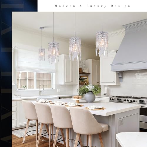 Chrome Crystal Chandelier 7'' Small Kitchen Island Crystal Pendant Light Fixture Raindrop Flush Mount Hanging Chandelier for K9 Crystal Lights Fixture for Bedroom Kitchen Sink Dining Room