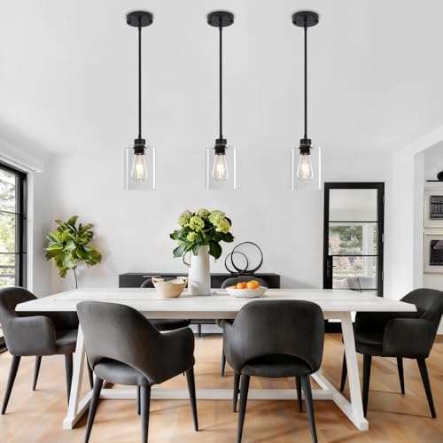 3 Pack Black Pendant Lights Kitchen Island Glass Hanging Lighting Fixtures