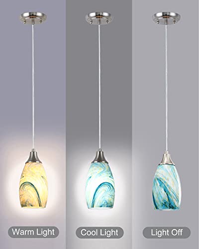 Art Glass Mini Pendant Lights for Kitchen Island Blown Art Glass Pendant Light Shade hanging ceiling lights with Brushed Nickel Finish for Kitchen Counter bar