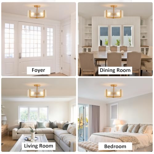 18 inch Large Gold Semi Flush Mount Drum Ceiling Light Fixture