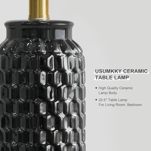 20.5" Black Modern Ceramic Bedside Lamp Set of 2 for Bedroom Decor Farmhouse Table Lamp for Living Room Office Dorm (2 Count)