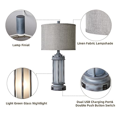 Set of 2 Rustic Table Lamps for Living Room with 2 USB C+A Ports (2 Count)