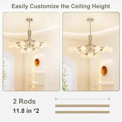 Depuley Bubble Ball Sputnik Chandelier: 18-Light Glod Modern Mid-Century Chandeliers for Dining Room - Milky White Glass Ceiling Light Fixture Height Adjustable Kitchen Over Table Included G9 Bulbs