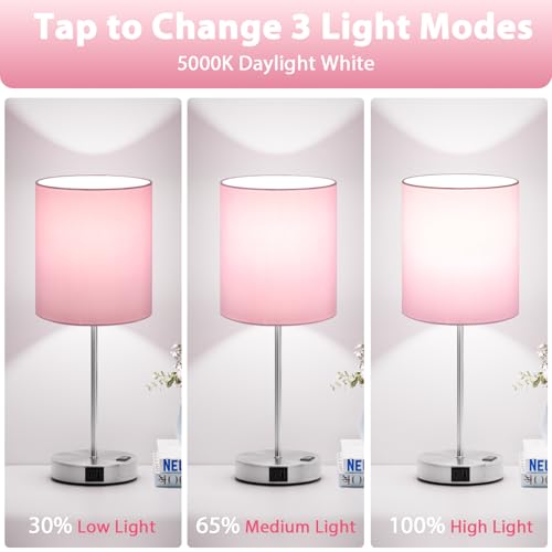 17.6" Pink Touch Lamps for Bedroom Set of 2 (2 Count)