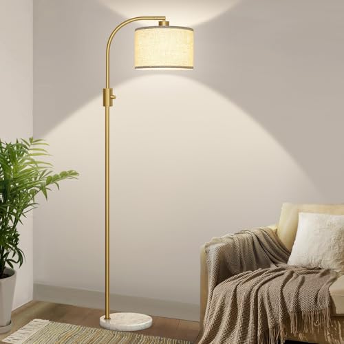 Upgraded Modern Arc Dimmable Tall Standing Floor Lamp with Marble Base & Linen Shade