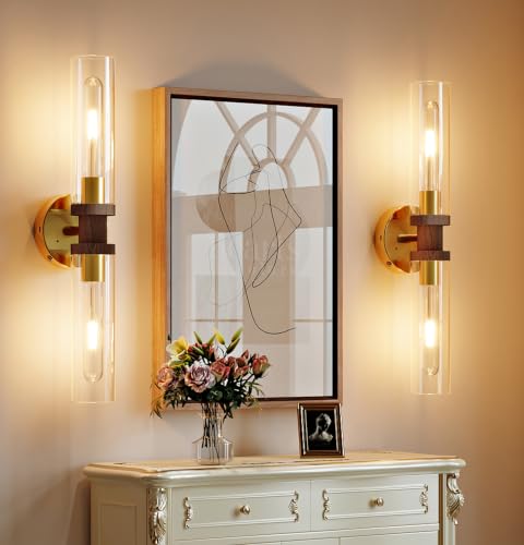Gold & Walnut Wireless Battery Operated Wall Sconce with Remote (2 Count)