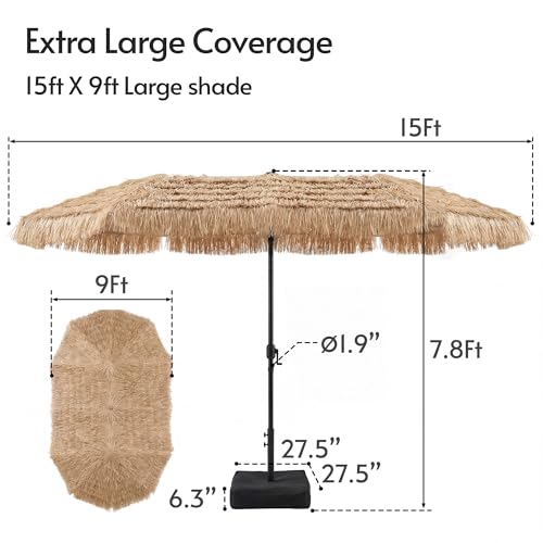 15ft Double Sided Patio Umbrella with Solar Lights and Base Included
