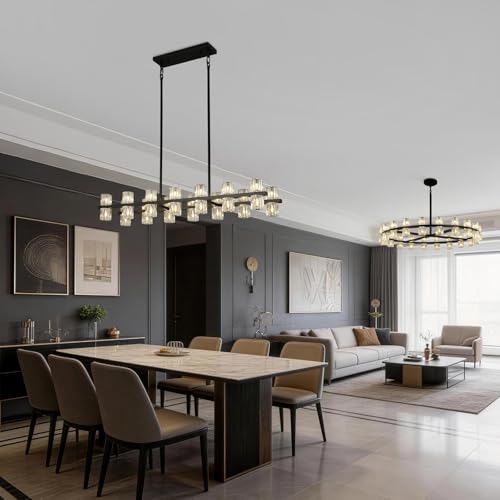28 Light L46" Extra Large Rectangle Black Crystal Dining Room Chandelier