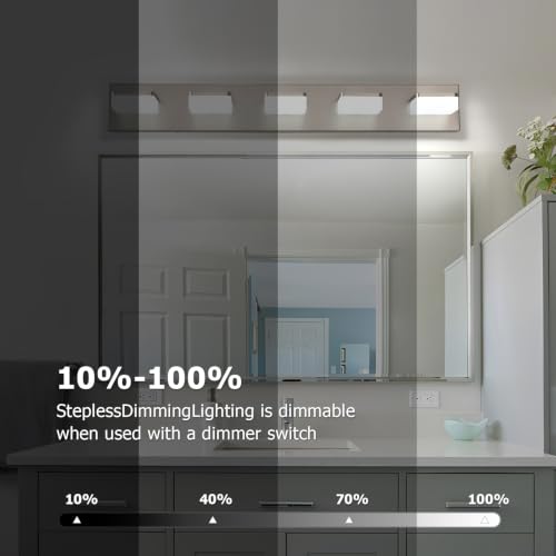 Brushed Nickel Vanity Lights for Bathroom 5 Light Vanity Lighting Fixtures for Mirror 32" Adjustable 5500K Modern LED Vanity Light Over Mirror