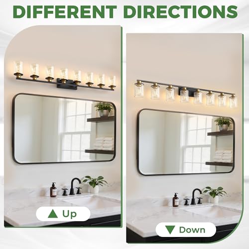 55 Inch 8 Light Black and Gold Bathroom Vanity Light Fixture