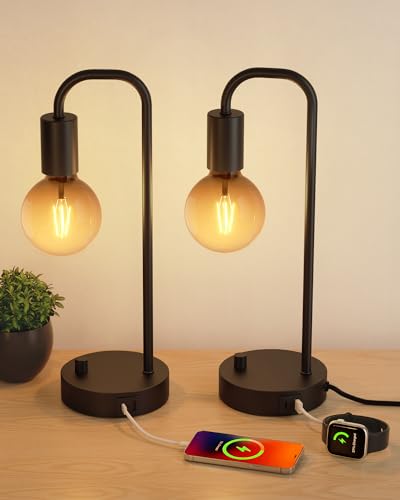 Industrial Table Lamp Set of 2 with USB C&A Charging Port (2 Count)