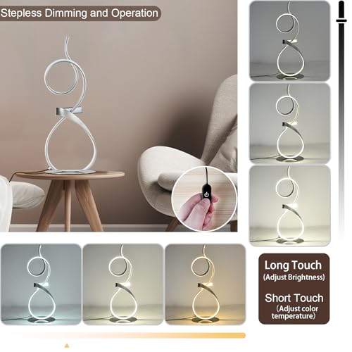 Sand Nickel 21inch 20W 2700LM Modern Bedside Table with Lamp Luxury LED Table Lamps 3 Color Touch Dimmer for Living Room with Remote Control