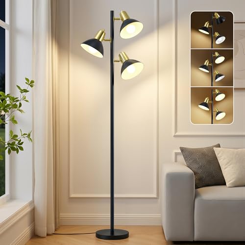 3 Light Floor Lamps for Living Room (Black and Gold)