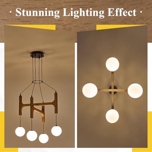 Rustic Oak 4 Light Wooden Chandelier with Milk Glass Globe L24 Inch