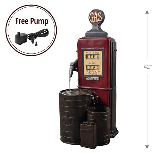 Peaktop Teamson Home Vintage Gas Station Statue 3 Tiered Floor Waterfall Fountain with Pump for Outdoor Patio Garden Backyard Decking