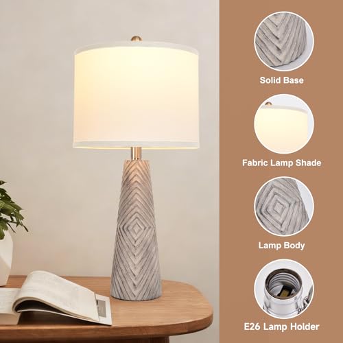 Nightstand Lamp Bedside Lamps Set of 2 Vintage Rustic Farmhouse Table Lamp 3 Way Dimmable Horizontal Stripe Light