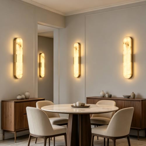4 Pack 20in Natural Marble Wall Sconces Gold Alabaster Wall Light